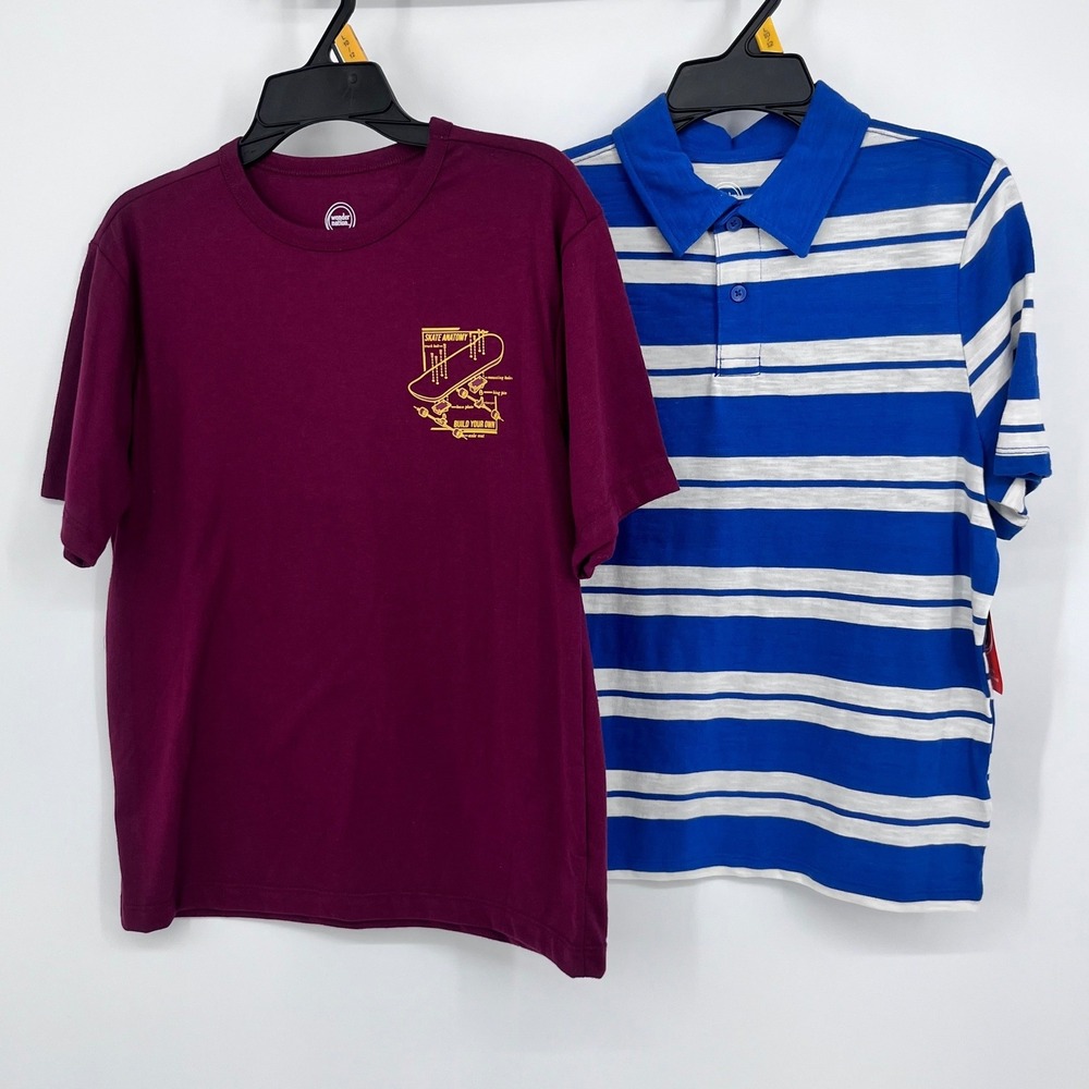 NWOT Wonder Nation Boys Shirt Bundle 10-12 Maroon Skate Blue Striped Polo Casual
